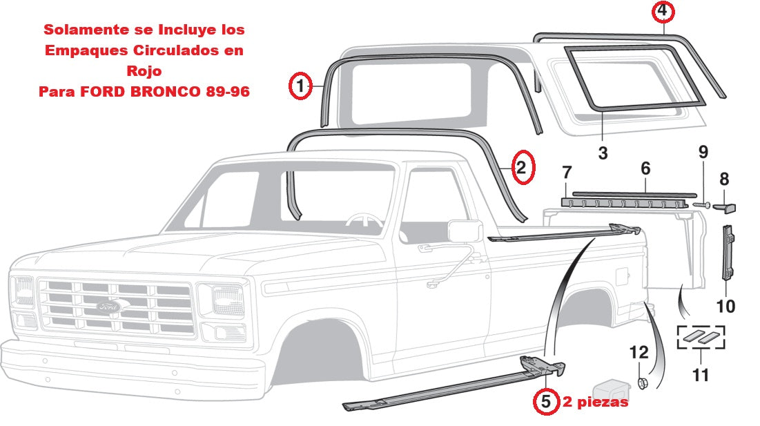 EMPAQUES BRONCO 1980-1986 SOLAMENTE EMPAQUES CIRCULADOS EN ROJO # 1,#2,# 4,# 5 Par