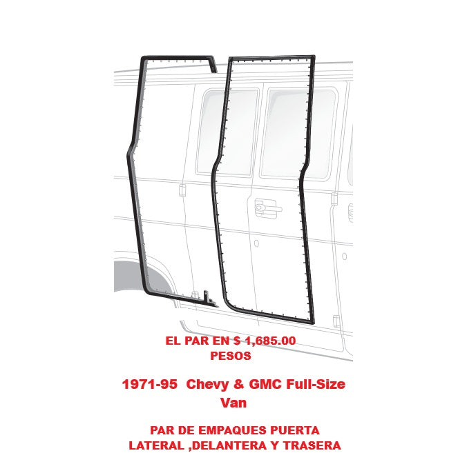 1971-95  Chevy & GMC Full-Size Van Set de Empaques de Puertas Laterales Abatible y Corrediza ,Puertas Traseras,Puertas de Cabina Frontales