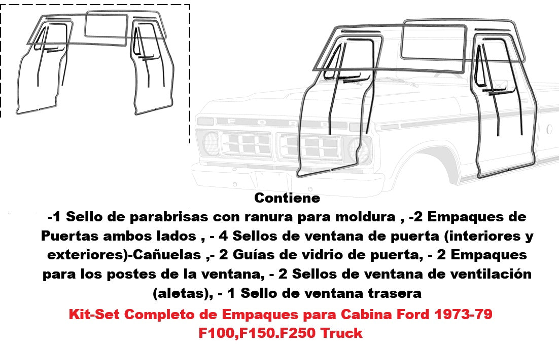 Kit-Set Completo de Empaques para Cabina Ford 1973-79  F100  F150  F250  Truck