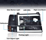 1992-1996 Ford F150 F250 F350 LED DRL Negro/Faros delanteros Ahumados