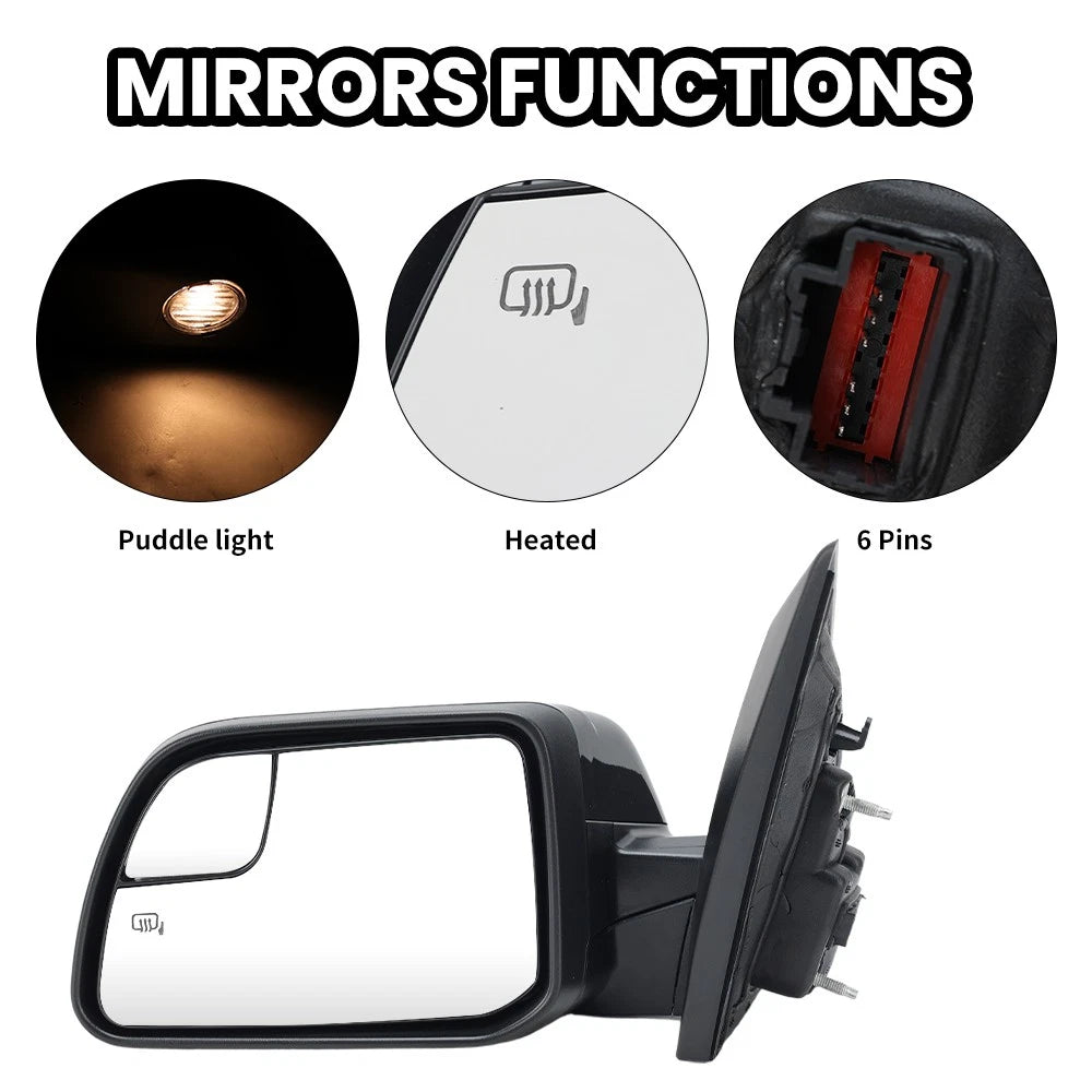 2 unidades para Ford Edge 2011-2014 Espejo retrovisor eléctrico con calefacción y sensor de luz de charco (lado izquierdo y derecho)