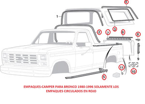 EMPAQUES-CAMPER PARA BRONCO 1980-1996 SOLAMENTE LOS EMPAQUES CIRCULADOS EN ROJO