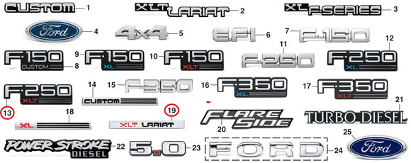 Emblemas Laterales 1987-96  F250 XLT LARIAT 4 PIEZAS,2 PARES DE C/U