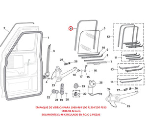 EMPAQUE DE VIDRIOS PARA 1980-96 F100 F150 F250 F350 1980-96 Bronco SOLAMENTE EL #6 CIRCULAOD EN ROJO
