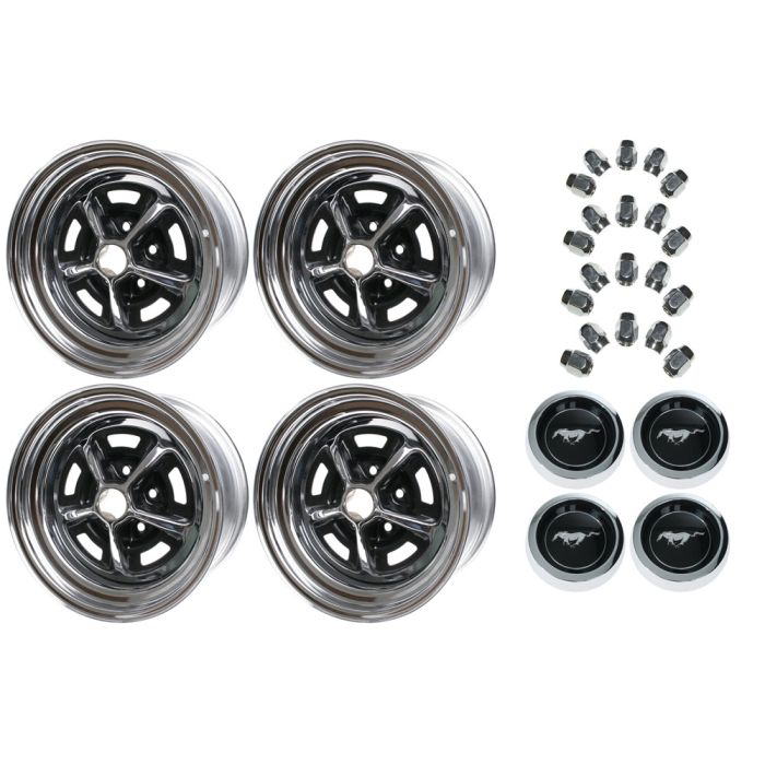 Juego de 4 Rines de Aleación-Aluminio Legendary Wheel Co. Magnum 500, 15« x 7», color carbón/acabado mecanizado, para Mustang 1965-1973