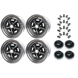 Juego De 4 Rines Magnum 500  Mustang 1965 - 1973-15" X 7" Insertos Cromados/Negros