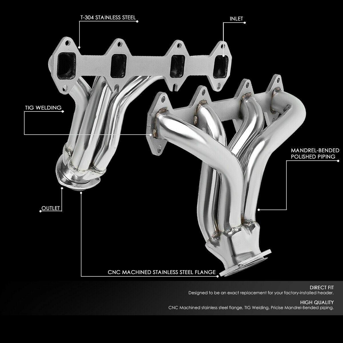 Headers 1957-1972 Ford F100 5.8l 5.9l 6.4l V8  Acero Inoxidable