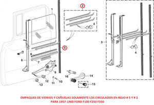 EMPAQUES PARA FORD PICKUP 57-60 SOLAMENTE EL #s 2 Y 5 CIRCULADOS EN ROJO EN LA ILUSTRACION