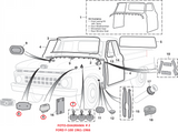 FORD PICKUP 1961-1966 COMPONENTES DE VENTANAS Y EMPAQUES  #5,#6 FOTO 1,#6 #7 Y #8 FOTO2  DE LAS ILUSTRACIONES  SOLAMENTE CIRCULADOS CON ROJO