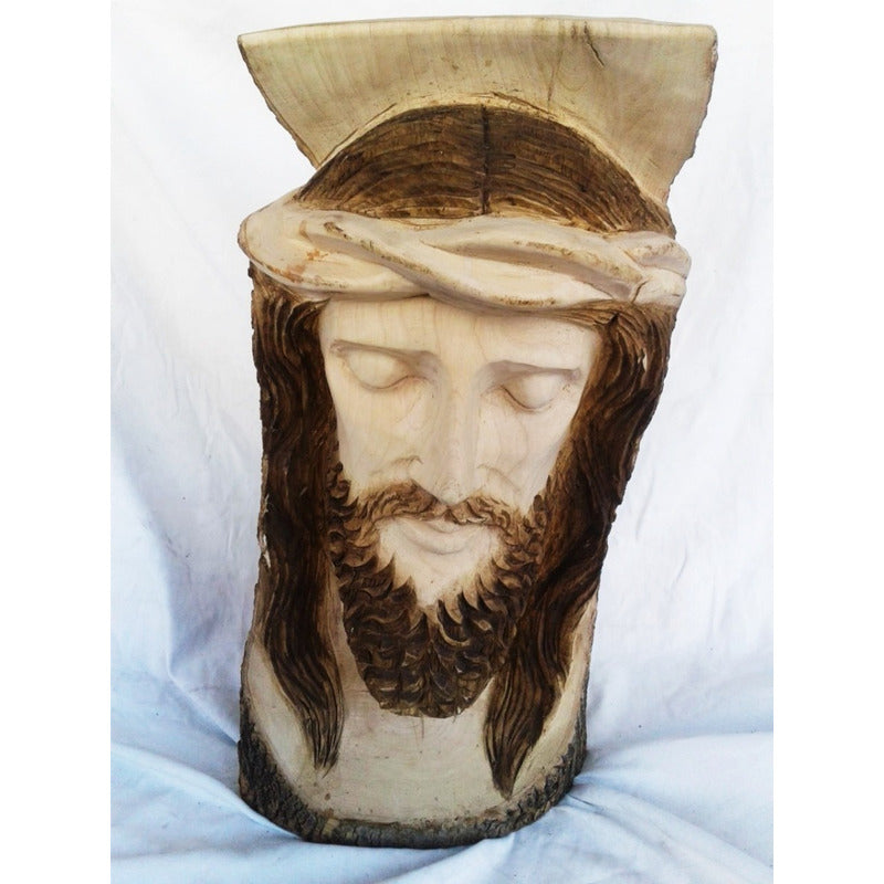 Hermosos Rostro De Cristo Tallado En Madera Fresno 65 Cmalto