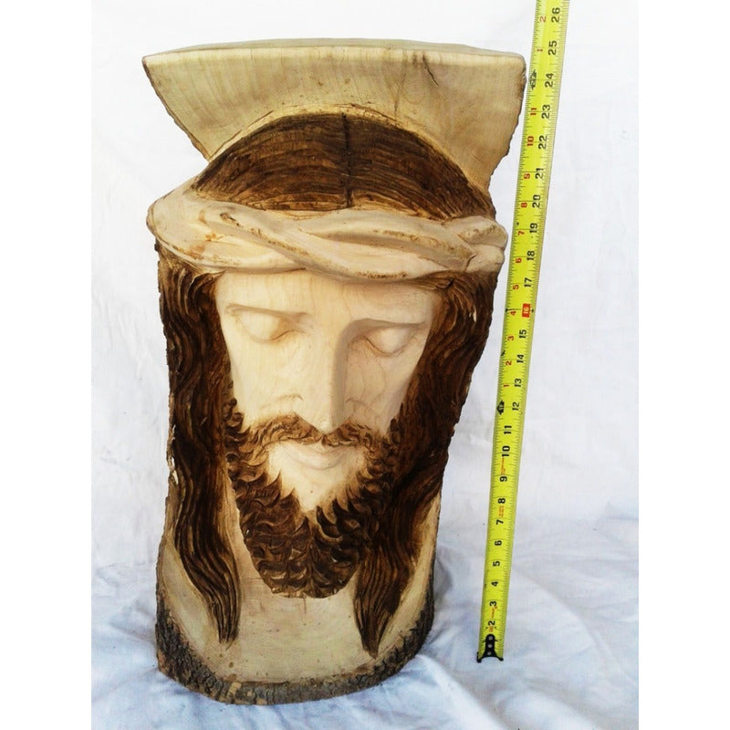 Hermosos Rostro De Cristo Tallado En Madera Fresno 65 Cmalto