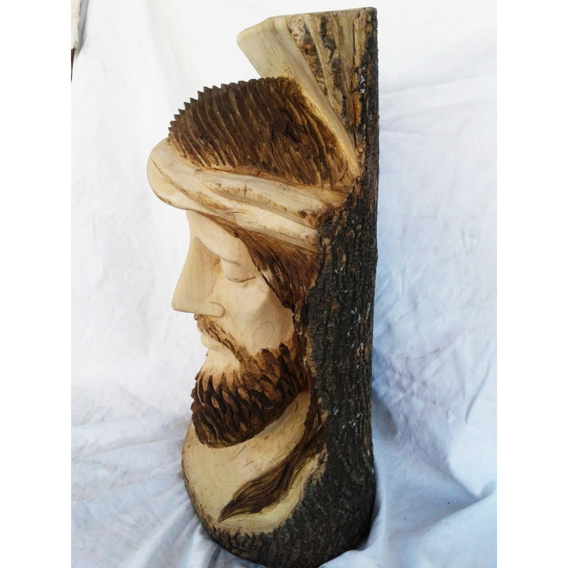 Hermosos Rostro De Cristo Tallado En Madera Fresno 65 Cmalto