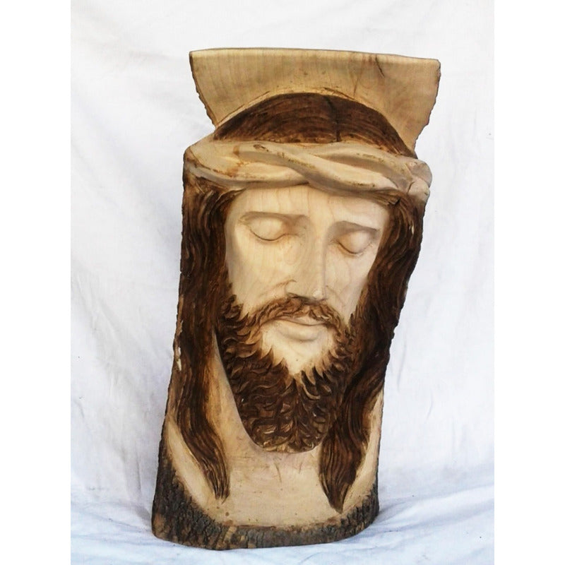 Hermosos Rostro De Cristo Tallado En Madera Fresno 65 Cmalto