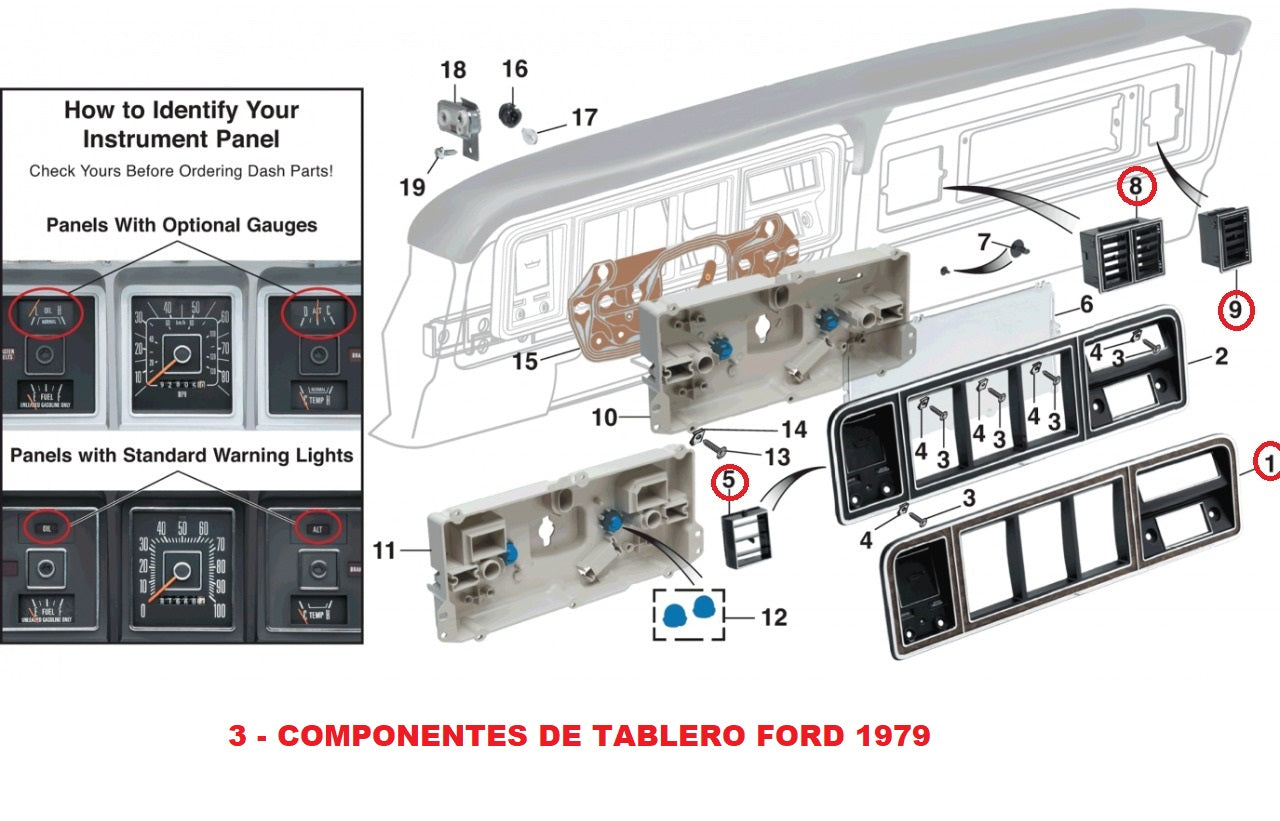PARTES PARA RESTAURACION DE FORD PICKUP 1979 ,PUBLICACION SOLAMENTE DE LAS PARTES CIRCULADAS EN ROJO DE LAS ILUSTRACIONES