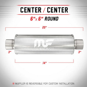 PAR SET (2) CAJAS DE HUMO-SILENCIADOR MAGNAFLOW DE 6" Redondo,14" Cuerpo, 20" Total, Entrada Salida 3"