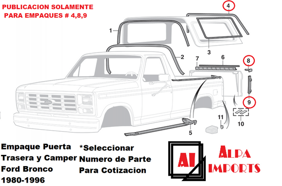 EMPAQUES PARA BRONCO 1995 SOLAMENTE EL # 4,8,9