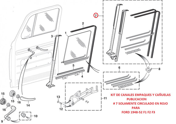 KIT DE CANALES EMPAQUES Y CAÑUELAS FORD 1948-52 F1 F2 F3 #7 SOLAMENTE CIRCULADO EN ROJO