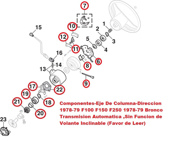 Componentes-Eje De Columna-Direccion 1978-79 F100 F150 F250 1978-79 Bronco Transmision Automatica ,Sin Funcion de Volante Inclinable (Favor de Leer)
