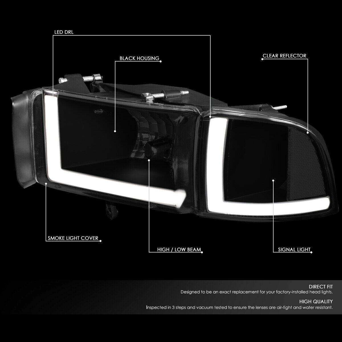 Led Faros 1994-2002 Dodge Ram Truck Carcasa humo Cuarto clear