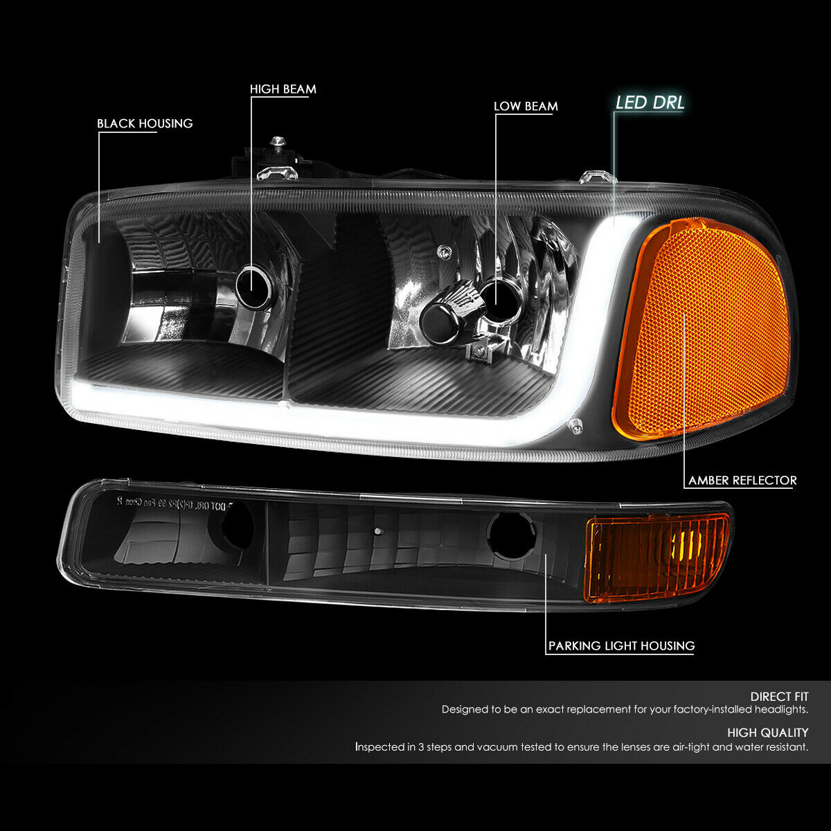 Par Led Faros Izq, der, 1999-2007 Gmc/sierra/yukon Negro-ambar