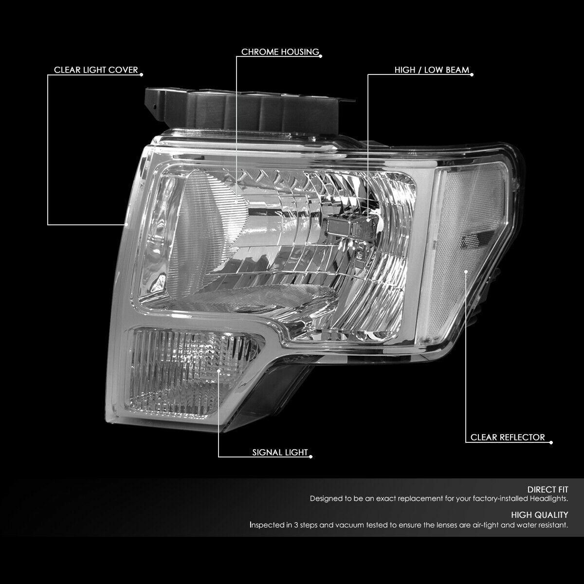 Par De Faros 2009-2014 Ford F150 Fondo Cromo Cuartos Clear