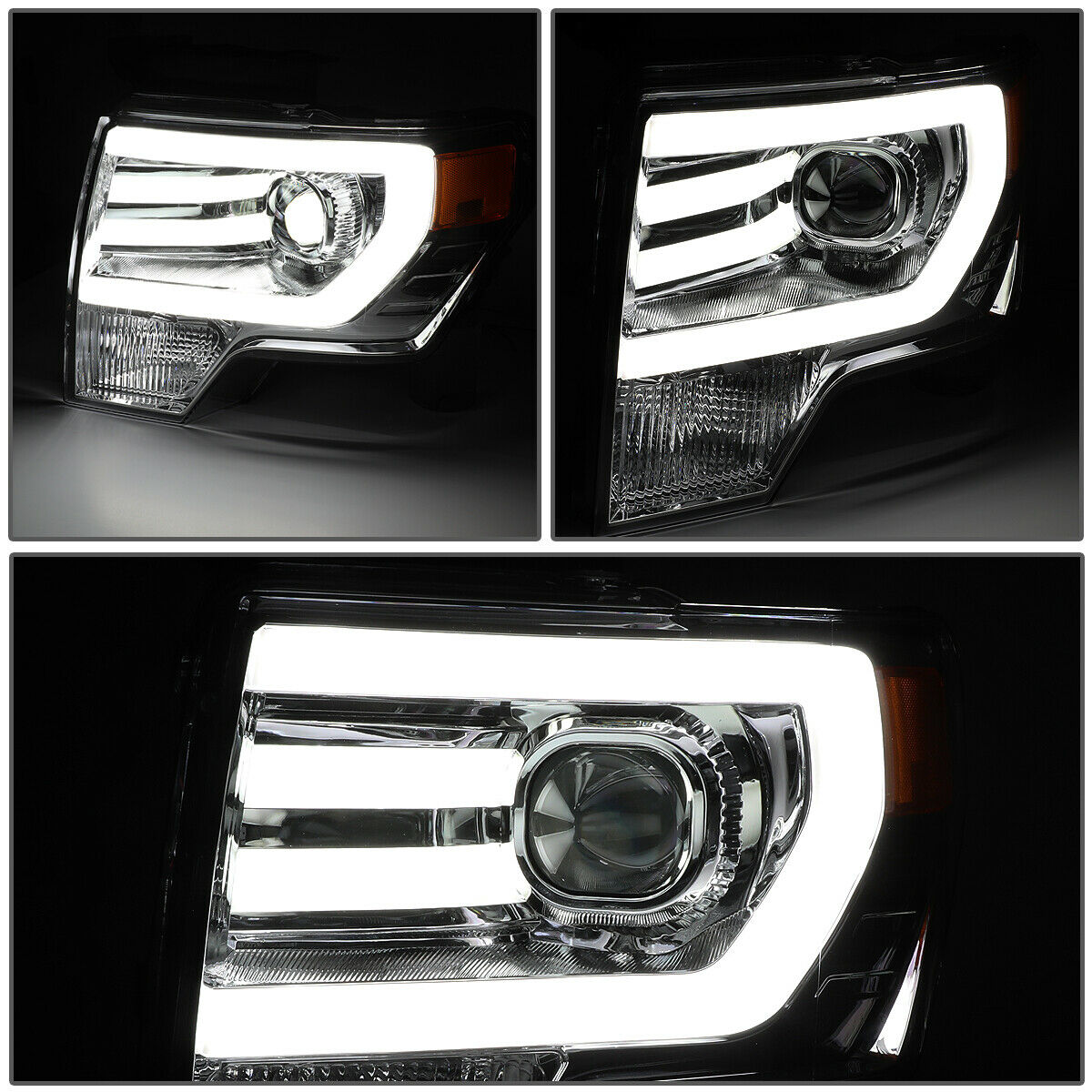 Par De Faros 2009-2014 Ford F150 Led Cromo Y Ambar Projector