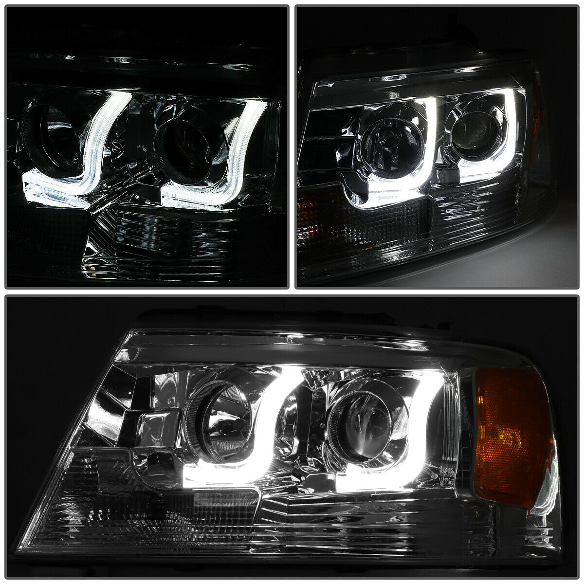 Par Led Faros Izq, der, 2004-2008 Ford F150 Cromo-cuartos-ambar