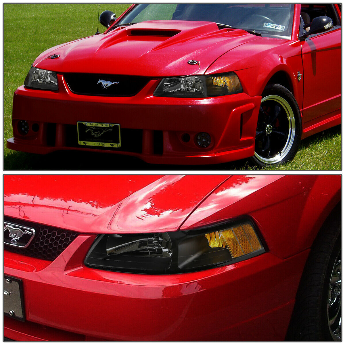 Par Faros Izq, der,1999-2004 Ford Mustang Negro Cuartos Ambar