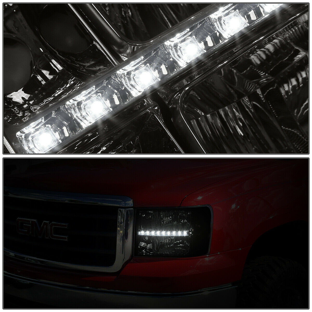 Par Led Faros Izq, der, 2007-2014 Gmc Sierra Smoked Lente Humo