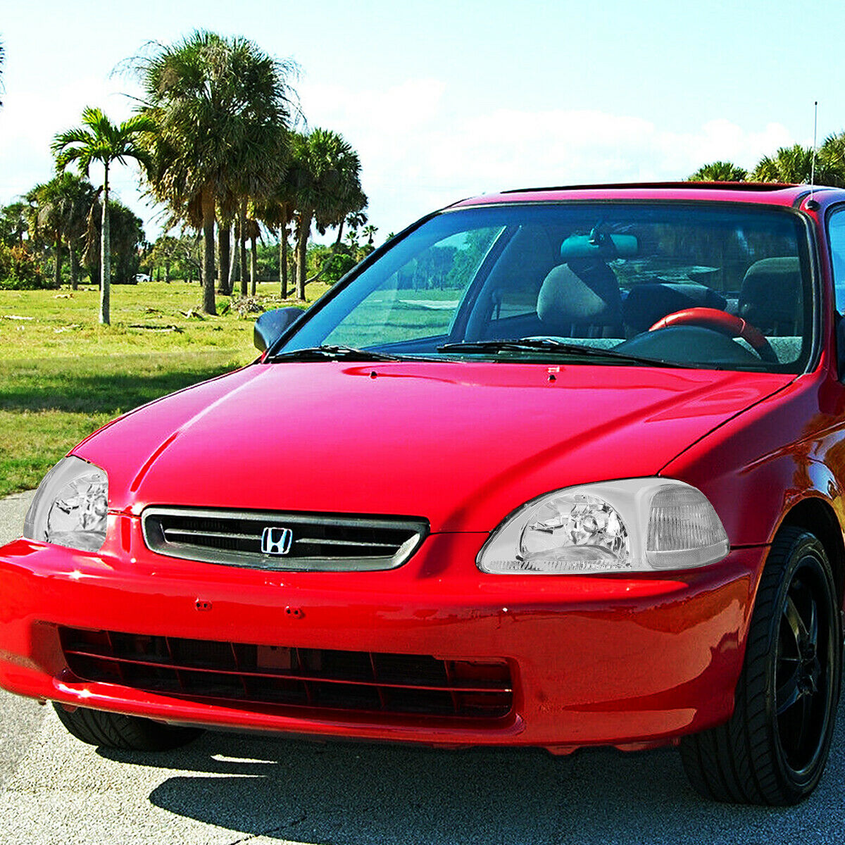 Par De Faros 1996-1998 Honda Civic Ek/ej/em Fondo Cromo