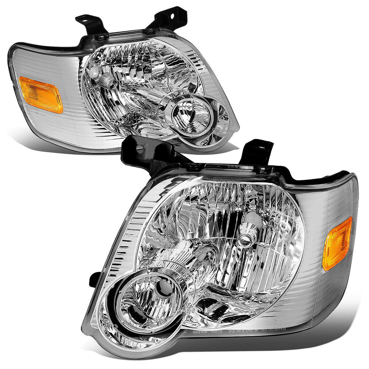 Ford Explorer 2006-2010, Par de Faros Delanteros / Cuartos de Color Ambar con Carcasa Cromada