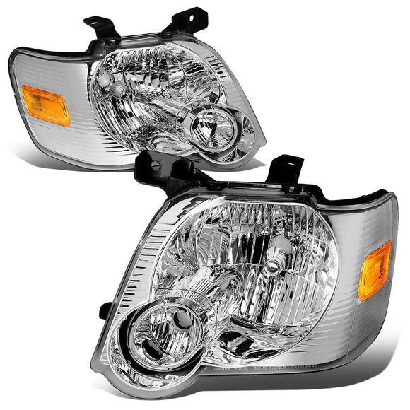 Ford Explorer 2006-2010, Par de Faros Delanteros / Cuartos de Color Ambar con Carcasa Cromada