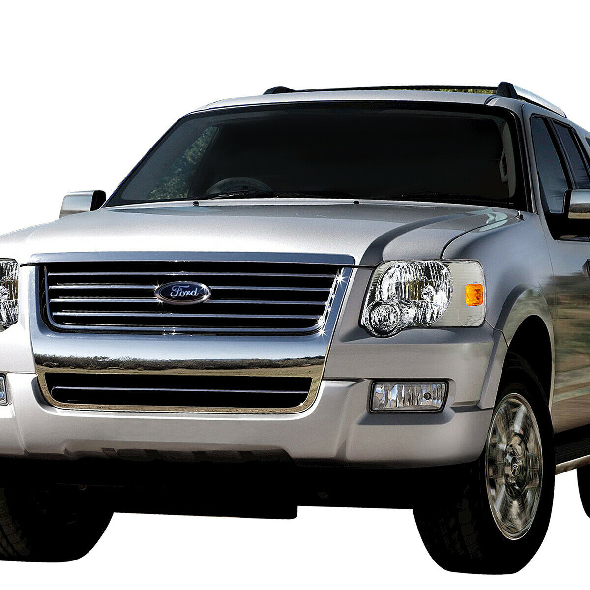 Ford Explorer 2006-2010, Par de Faros Delanteros / Cuartos de Color Ambar con Carcasa Cromada