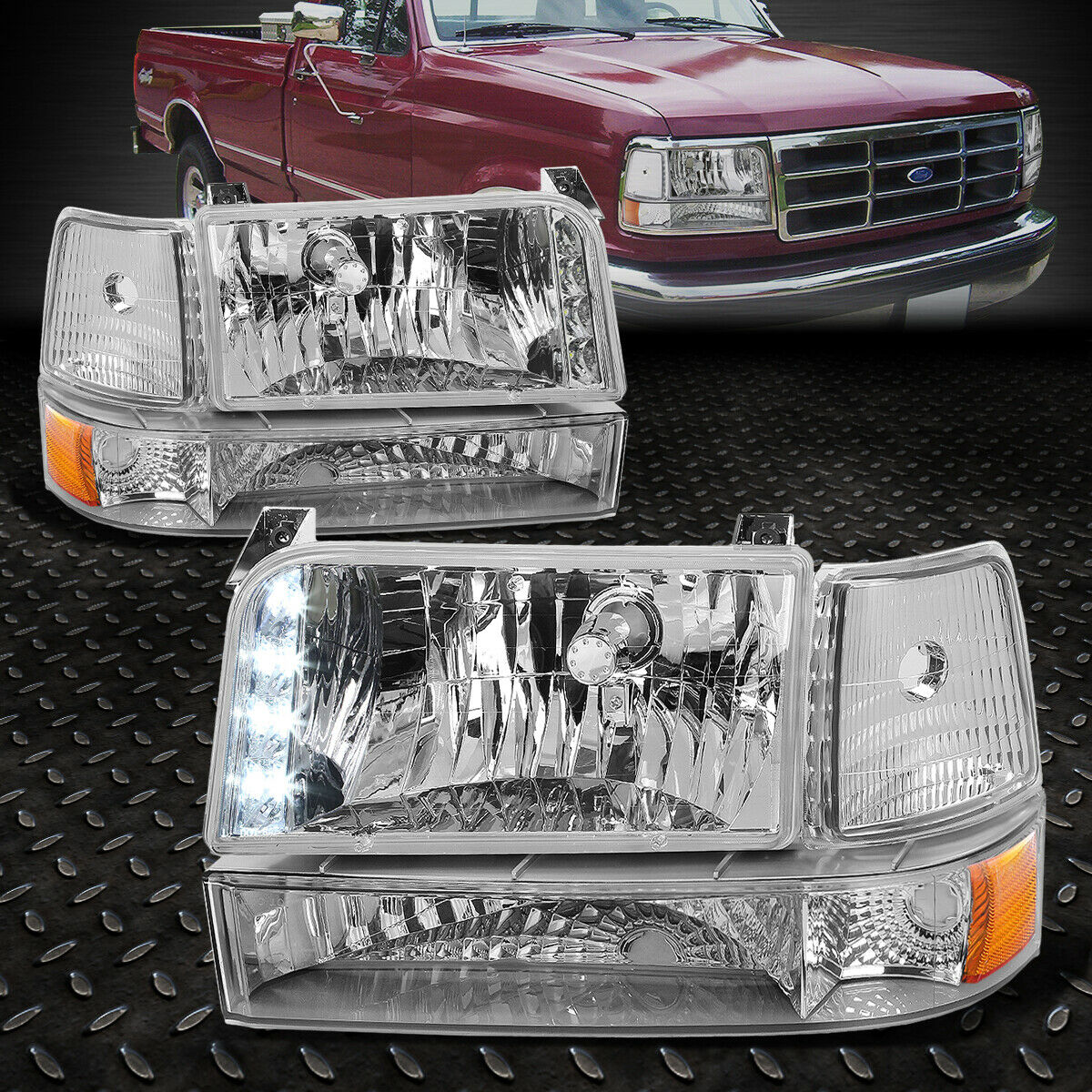 Par De Faros Led 1992-1996 Ford F150/f250/f350 Cromo Ambar