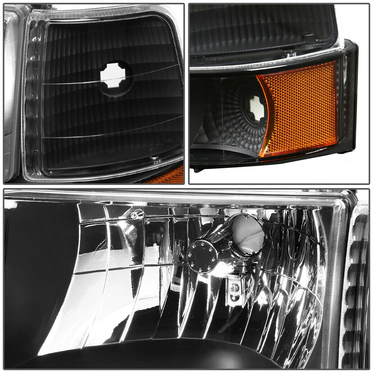92-96 FORD F150 F250 F350 LED CARCASA NEGRA LÁMPARAS DE FARO DE ESQUINA ÁMBAR