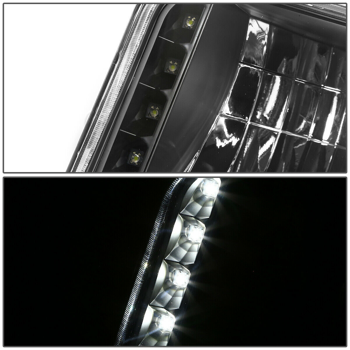92-96 FORD F150 F250 F350 LED CARCASA NEGRA LÁMPARAS DE FARO DE ESQUINA ÁMBAR