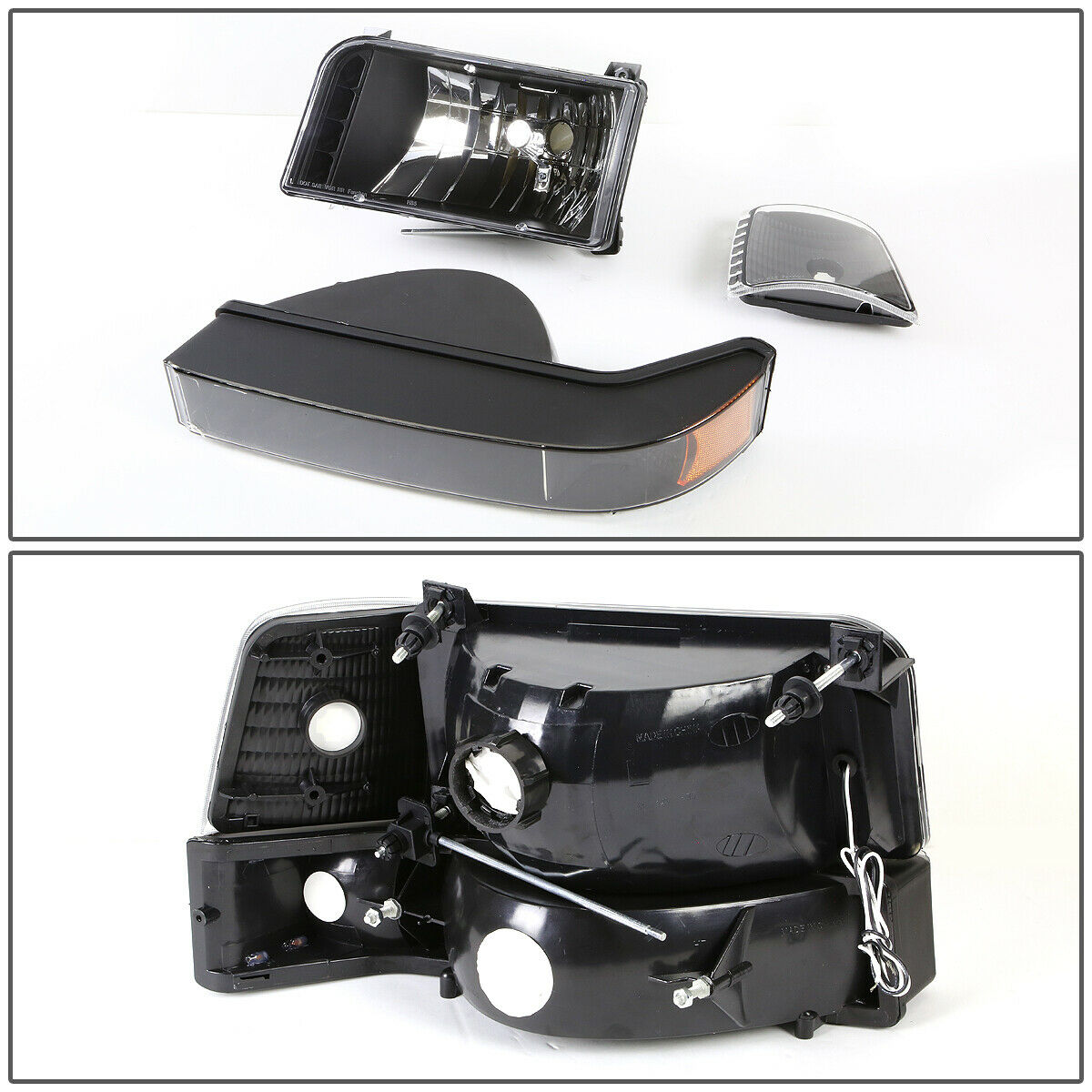92-96 FORD F150 F250 F350 LED CARCASA NEGRA LÁMPARAS DE FARO DE ESQUINA ÁMBAR