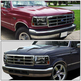 92-96 FORD F150 F250 F350 LED CARCASA NEGRA LÁMPARAS DE FARO DE ESQUINA ÁMBAR