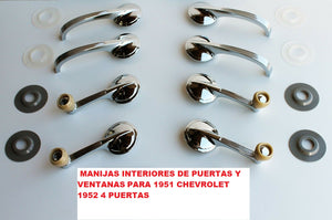 Kit Manijas y Manivelas Interiores Cromadas de Puertas y Vidrios Chevrolet 1951-1952 4 Puertas