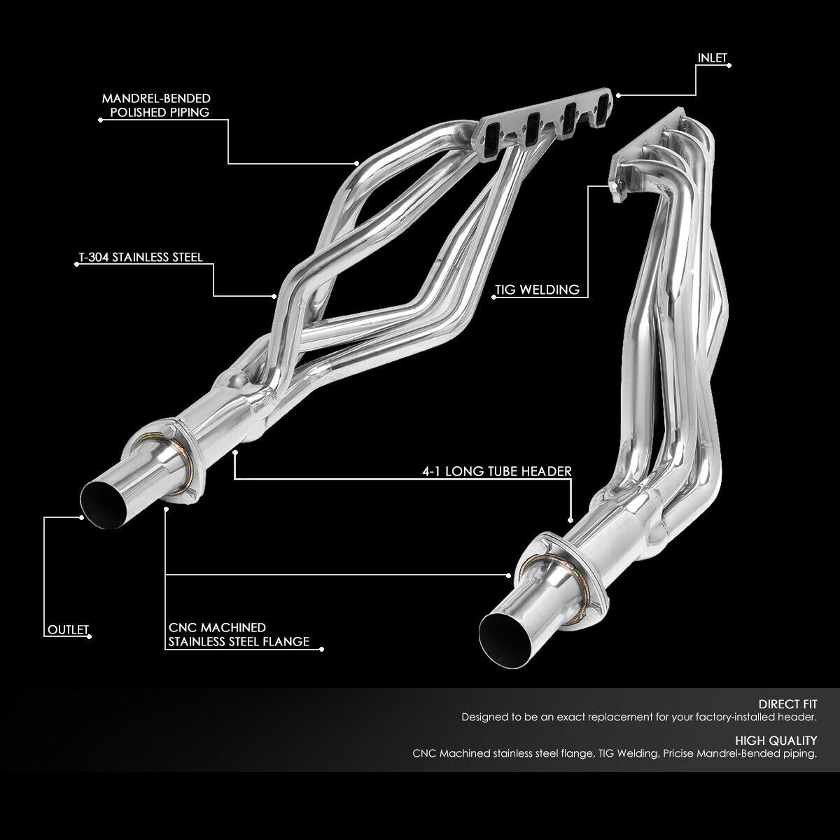 Headers Acero Inox, mustang 1964-1970 -motor 260/289/302/351