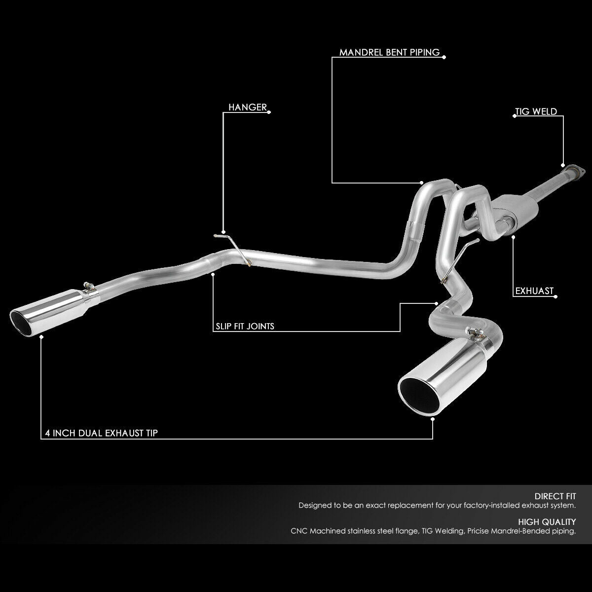 Sistema Mofle Completo 2015-2019 Ford F150 Acero Inox Colilla 4 Pulgadas