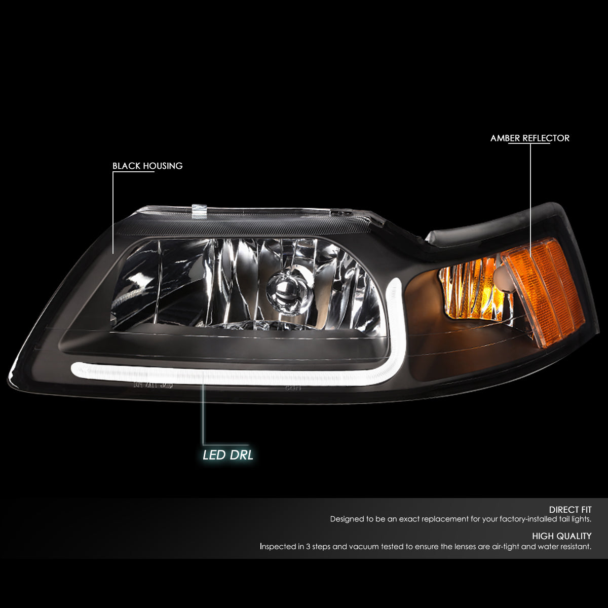 Par Faros Izq, der, 1999-2004 Ford Mustang Negro,Clear, Ambar