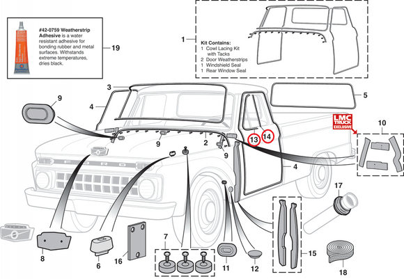 EMPAQUES DE VENTILAS-ALETAS FORD 1961-66 F100 F250 F350 SOLAMENTE EL EMPAQUES CIRCULADOS EN ROJO #13 Y #14